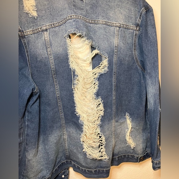 Plus size‎ Jean jacket distressed blue comfortable - Picture 5 of 7